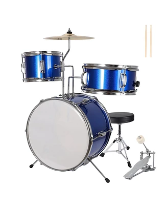 3-Piece 14 inch Kids Drum Set for Junior Beginners, Blue