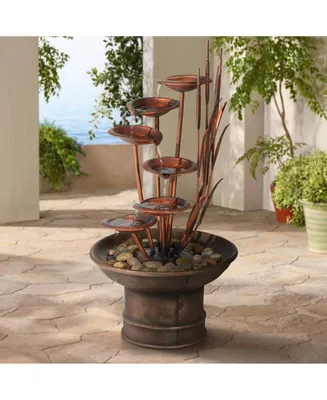 Water Lilies and Cat Tails Modern Outdoor Floor Water Fountain 33" High Tiered Cascading Decor for Garden Patio Backyard Deck Home Lawn Porch House Re
