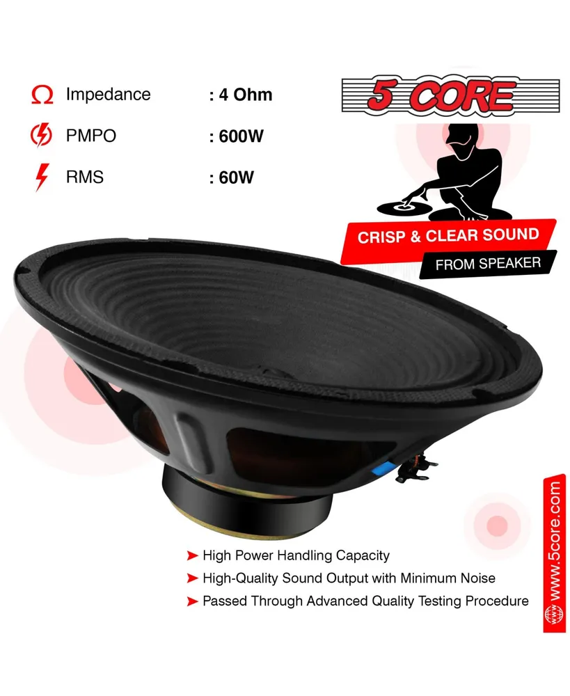 5 Core 10 Inch Speaker 1 Piece 60 Watt Rms Pro Audio Car Speakers 4 Ohm Raw Replacement Sub Woofer 13 Oz Magnet Clear Surround Sound -Sp-1090