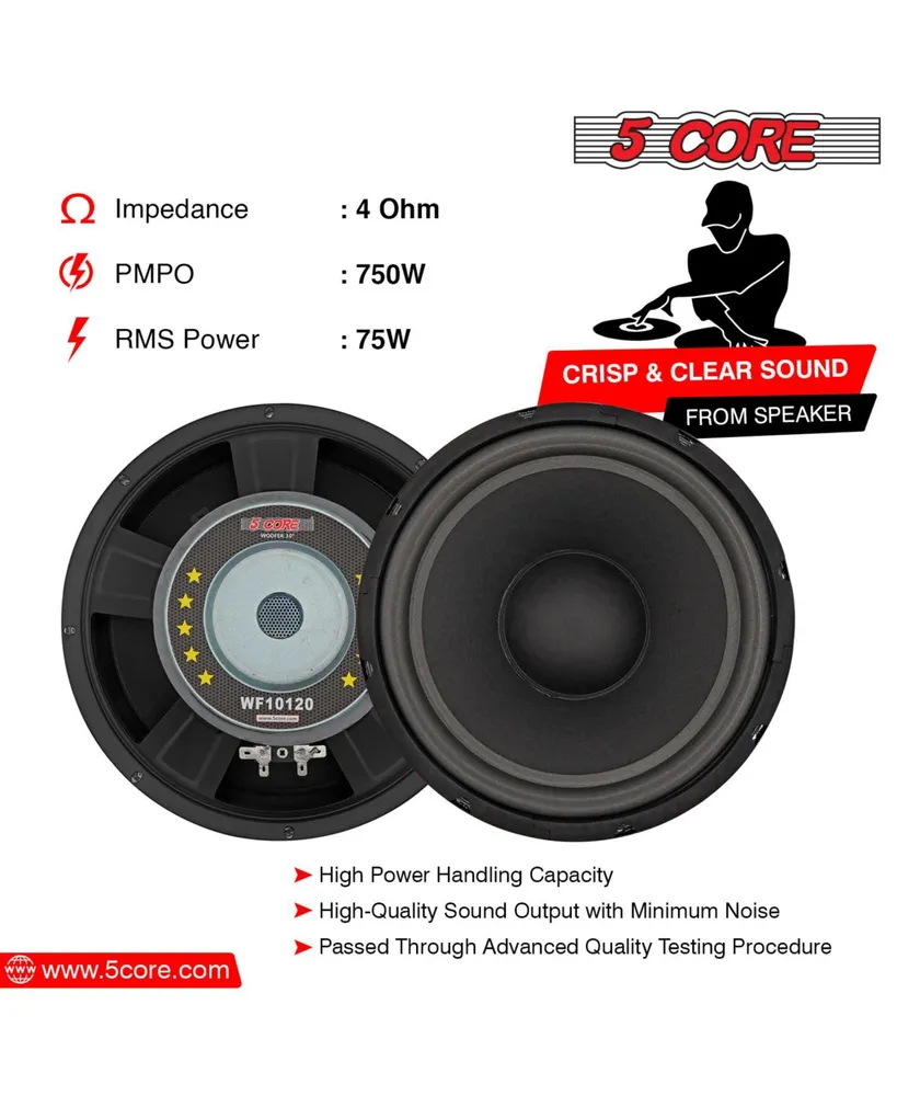 5 Core 10 Inch Subwoofer Speaker 750W Peak 4 Ohm Replacement Car Bass Sub Woofer w 23 Oz Magnet Wf 10120 4OHM