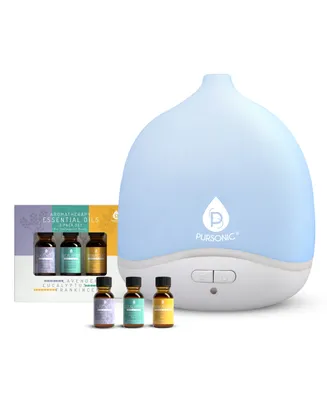 Pursonic Usb & Battery-Operated Waterless Aroma Diffuser with Luxurious 3-Pack of Essential Oils
