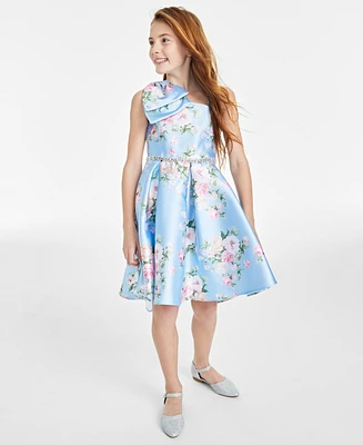 Rare Editions Big Girls Bow-Shoulder Floral Mikado Dress, Created for Macy's