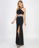 Speechless Juniors' Embellished Cutout Halter Gown, Created for Macy's