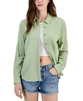 Hippie Rose Juniors' Button-Front Gauze Shirt