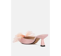 Women asma organza bow embellished satin mules