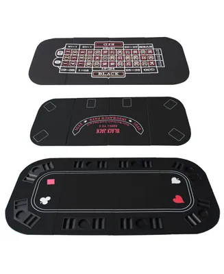 Ino Design 63" Portable Casino Texas Holdem Poker/Blackjack/Roulette Mat Folding Poker Tabletop-Black