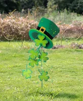 Glitzhome 42" H St. Patrick's Metal Leprechaun Hat Shamrocks Yard Stake