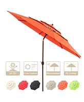11 Ft 3 Tier Patio Umbrella with Protective Cover Crank Push to Tilt Hotel
