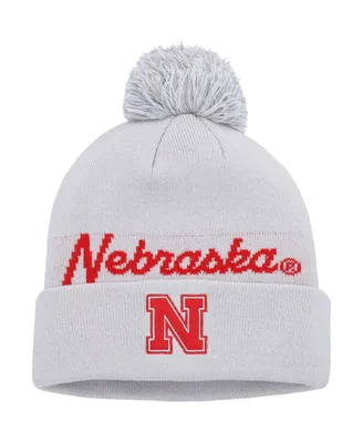 Men's adidas Gray Nebraska Huskers Cuffed Knit Hat with Pom