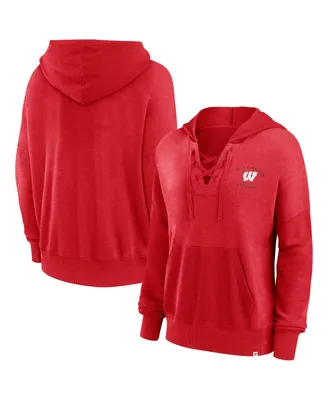 Women's Fanatics Heather Red Wisconsin Badgers Campus Lace-Up Pullover Hoodie