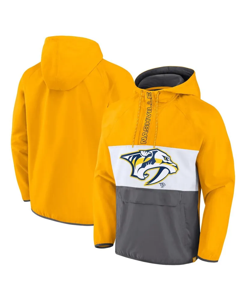 Men's Fanatics Gold Nashville Predators Flagrant Foul Anorak Raglan Half-Zip Hoodie Jacket