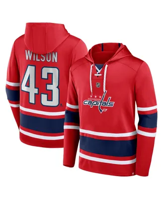 Men's Fanatics Tom Wilson Red Washington Capitals Name and Number Lace-Up Pullover Hoodie