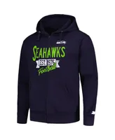 Men's Starter Navy Distressed Seattle Seahawks Domestic Post Season Full-Zip Hoodie