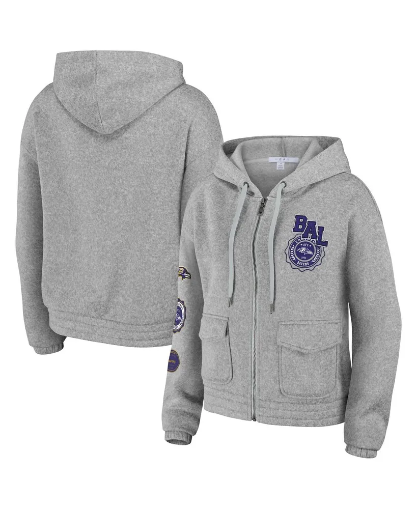 Women's Wear by Erin Andrews Heather Gray Baltimore Ravens Full-Zip Hoodie