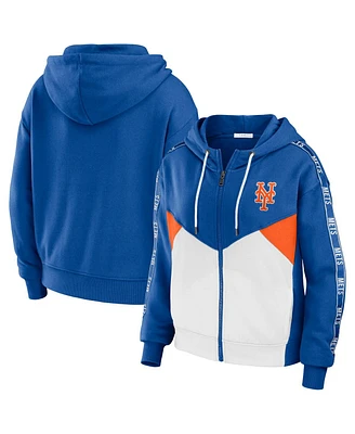 Women's Wear by Erin Andrews Royal, White New York Mets Color Block Full-Zip Hoodie