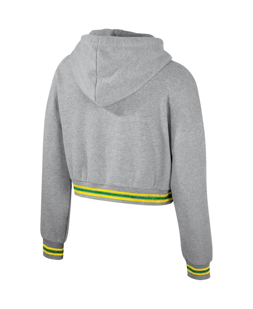 Women's The Wild Collective Heather Gray Distressed Oregon Ducks Cropped Shimmer Pullover Hoodie