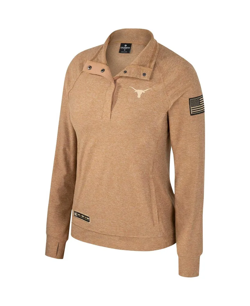 Women's Colosseum Tan Texas Longhorns Oht Military-Inspired Appreciation Sand Tatum Quarter-Snap Raglan Sweatshirt