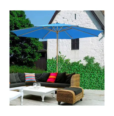 13' Patio Umbrella w/ German Beech Wood Pole Furniture Market Garden Outdoor Blue