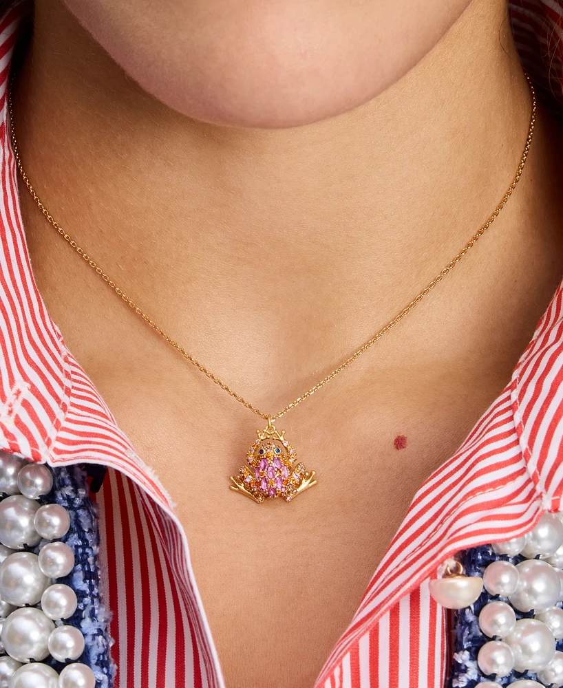 Kate Spade New York Gold-Tone Cubic Zirconia Frog Mini Pendant Necklace, 16" + 3" extender