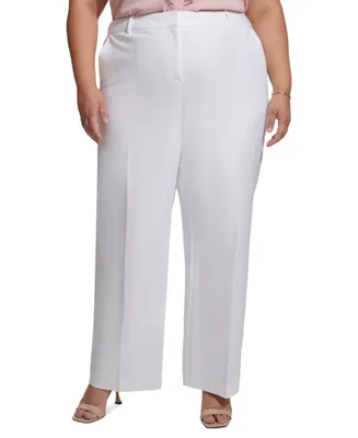 Calvin Klein Plus Size Mid-Rise Belted Wide-Leg Pants