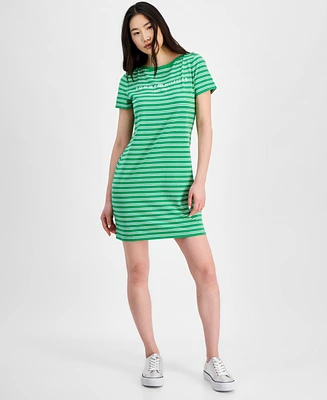 Tommy Hilfiger Women's Striped Logo Short-Sleeve T-Shirt Dress