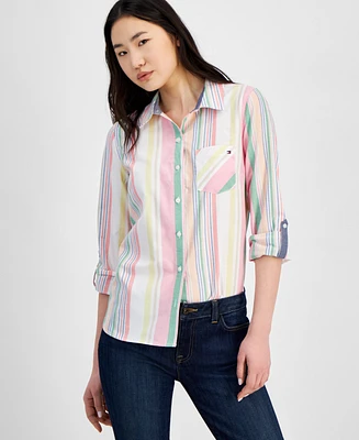 Tommy Hilfiger Women's Cotton Striped Roll-Tab Shirt