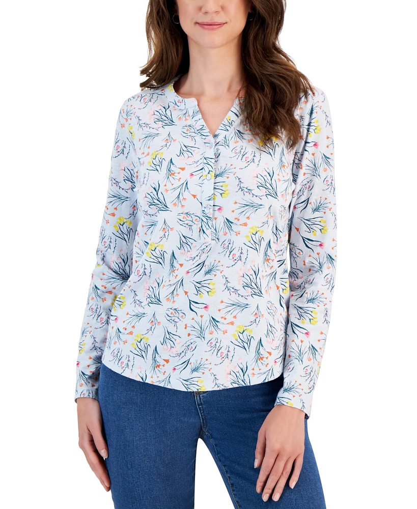 Style & Co Women's Printed Henley Knit Shirt, Created for Macy's