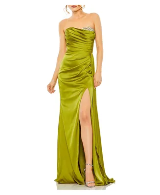 Women's Strapless Embellished Sweetheart Neckline Satin Gown