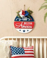 Glitzhome 14" D Patriotic, Americana Wooden Round Sign Door Hanger