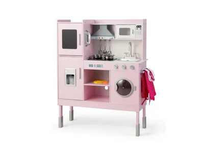 Pretend Play Kitchen for Kids with 16 Pieces Accessories-Pink