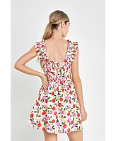 Women's Flower Ruffled Mini Dress