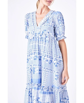 Women's Geometric Print Tiered Midi Dress