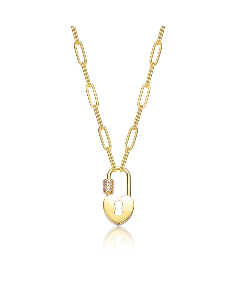 Gigi Girl Kids/Young Teens 14K Gold Plated Cubic Zirconia Lock Charm Necklace