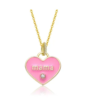 GiGiGirl Kids 14k Yellow Gold Plated with Cubic Zirconia Mama Pink Enamel Heart Pendant Layering Necklace