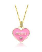 GiGiGirl Kids 14k Yellow Gold Plated with Cubic Zirconia Mama Pink Enamel Heart Pendant Layering Necklace