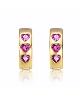 GiGiGirl Kids Young/Teens 14k Yellow Gold Plated with Heart Pink Cubic Zirconia Triple Stone Round Hoop Earrings