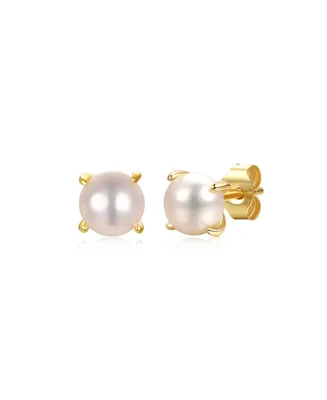 GiGiGirl's Baby/ Kids 14k Gold Plated with Round White Genuine Pearl Solitaire Stud Earrings in Sterling Silver