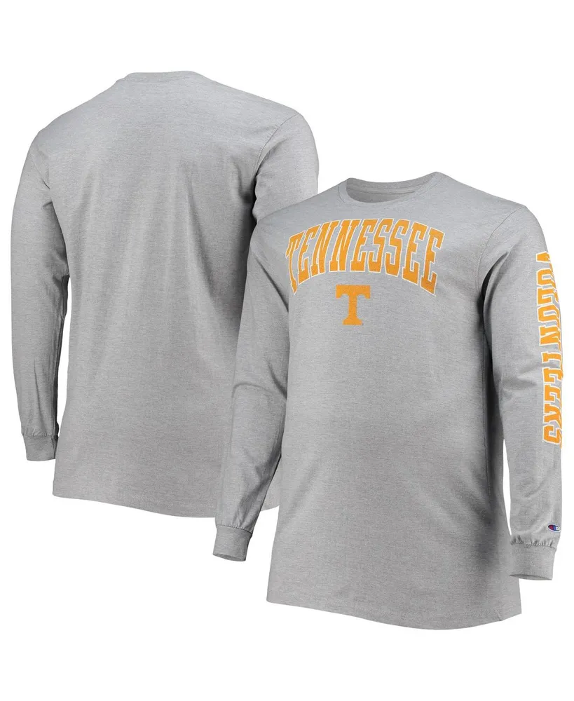 Men's Champion Heathered Gray Distressed Tennessee Volunteers Big and Tall 2-Hit Logo Long Sleeve T-shirt