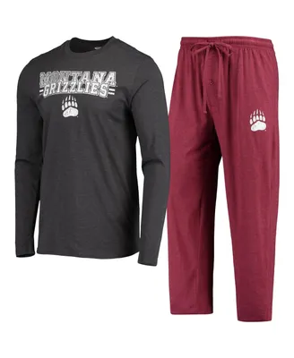 Men's Concepts Sport Maroon, Heathered Charcoal Distressed Montana Grizzlies Meter Long Sleeve T-shirt and Pants Sleep Set