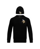 Men's Pro Standard Black Minnesota Vikings Crewneck Pullover Sweater and Cuffed Knit Hat Box Gift Set