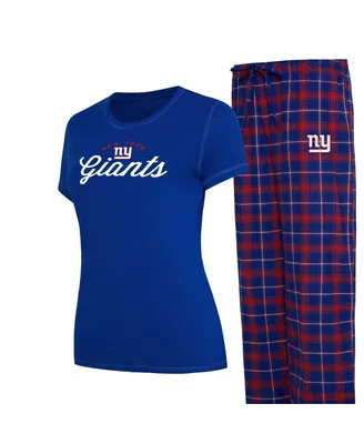 Women's Concepts Sport Royal New York Giants Plus Badge T-shirt and Flannel Pants Sleep Set