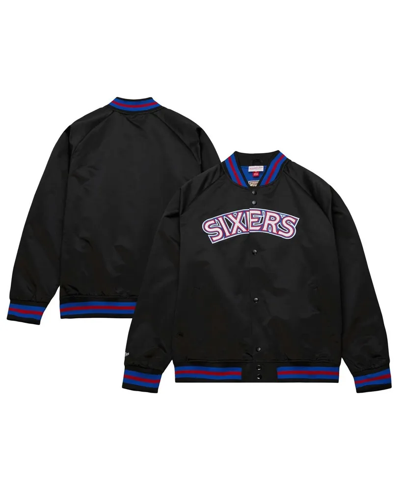 Men's Mitchell & Ness Philadelphia 76ers Hardwood Classics Throwback Wordmark Raglan Full-Snap Jacket