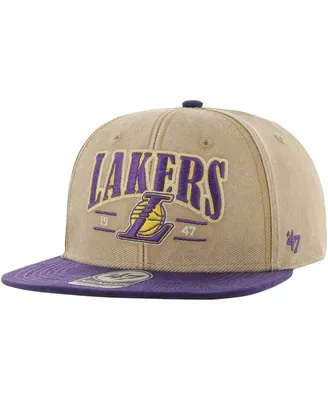 Men's '47 Brand Khaki, Purple Distressed Los Angeles Lakers Chilmark Captain Snapback Hat