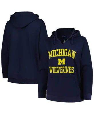 Women's Champion Navy Michigan Wolverines Plus Heart & Soul Notch Neck Pullover Hoodie