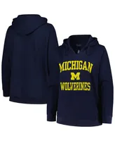 Women's Champion Navy Michigan Wolverines Plus Size Heart & Soul Notch Neck Pullover Hoodie