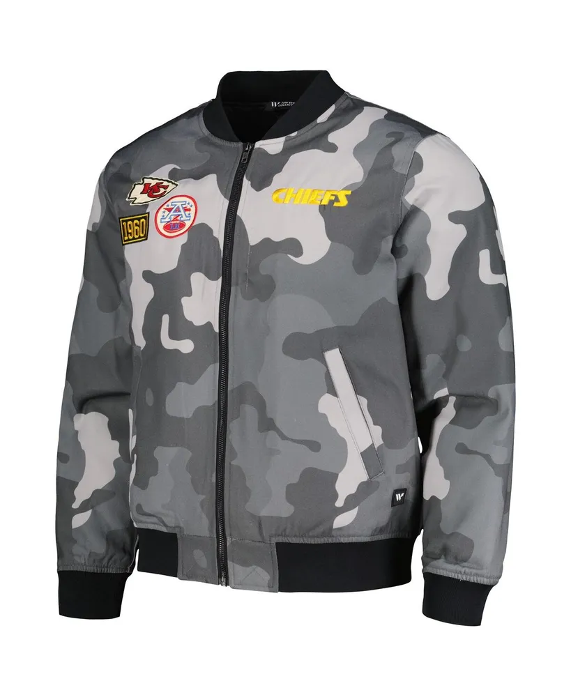 Men's and Women's The Wild Collective Gray Distressed Kansas City Chiefs Camo Full-Zip Bomber Jacket