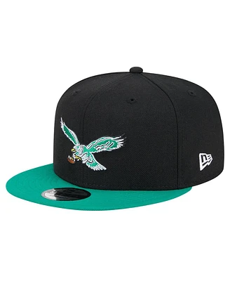 Men's New Era Black, Kelly Green Distressed Philadelphia Eagles Historic Two Tone 9FIFTY Snapback Hat