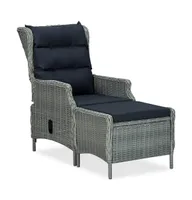 Reclining Patio Chair with Footstool Poly Rattan Light Gray