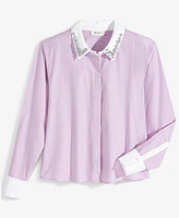 On 34th Women's Embellished Delicate-Stripe Shirt, Created for Macy's