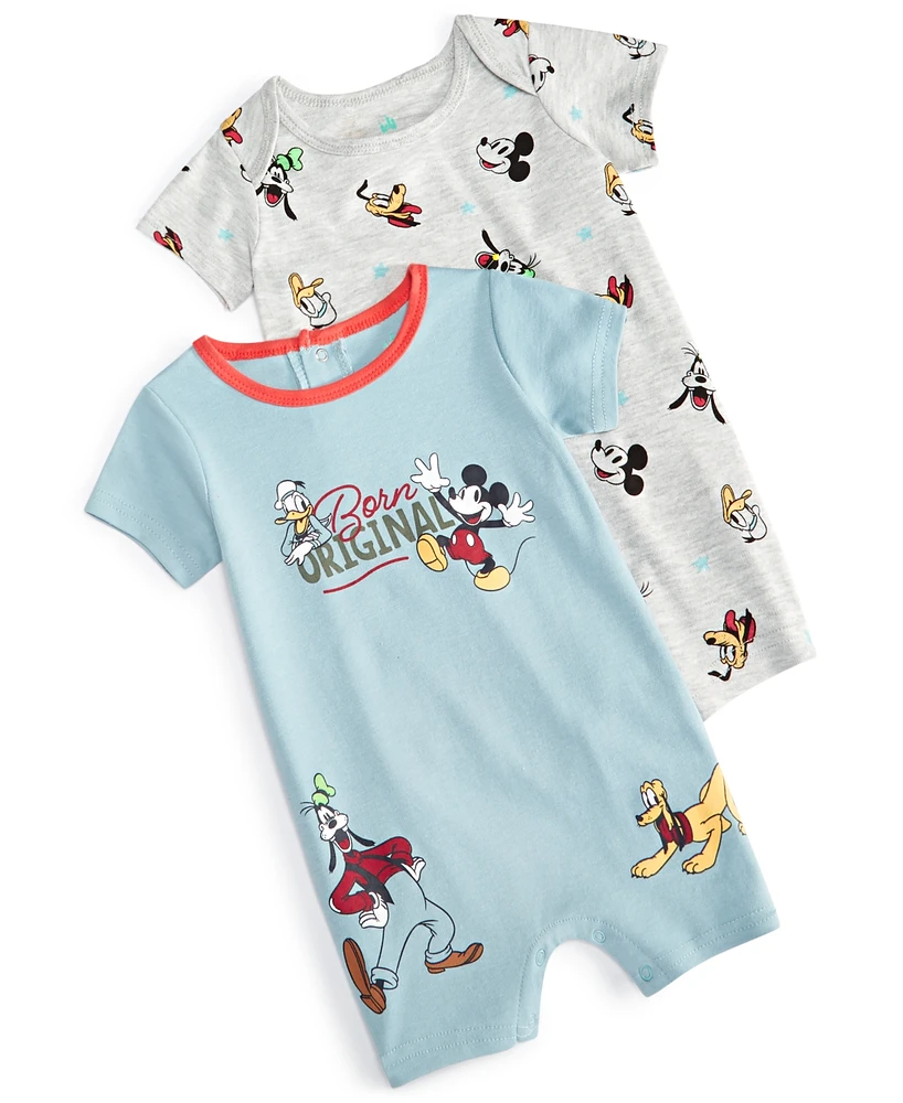 Disney Baby Mickey Mouse, Donald Duck, Goofy and Pluto Printed Rompers, Pack of 2